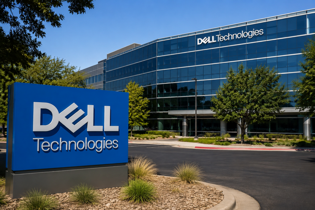 Dell stock dips amid the AI safety jitters: is the end of the bull run? Dell Technologies logo outside a modern glass-fronted corporate office